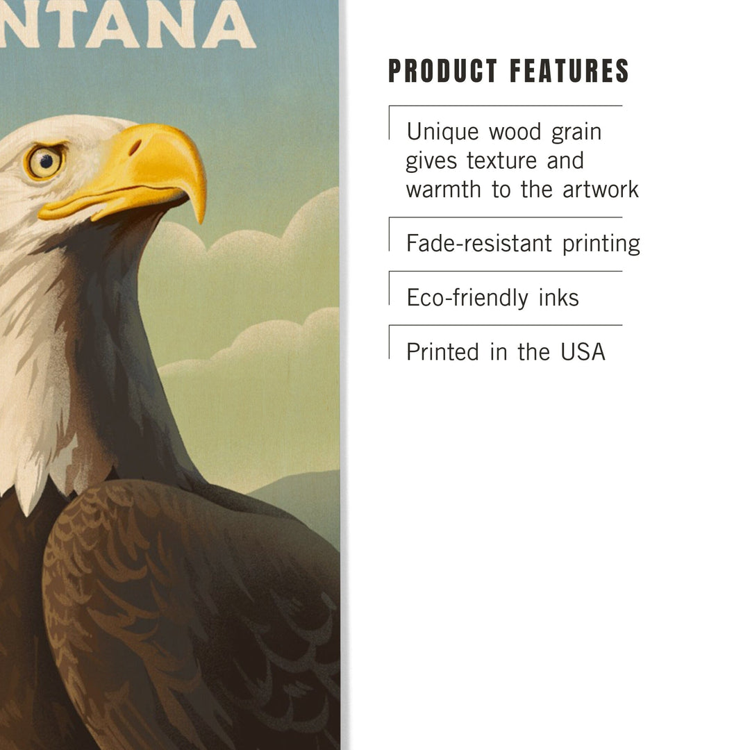 Montana, Lithograph Wildlife Series, Bald Eagle, Wood Signs and Postcards Wood Lantern Press 