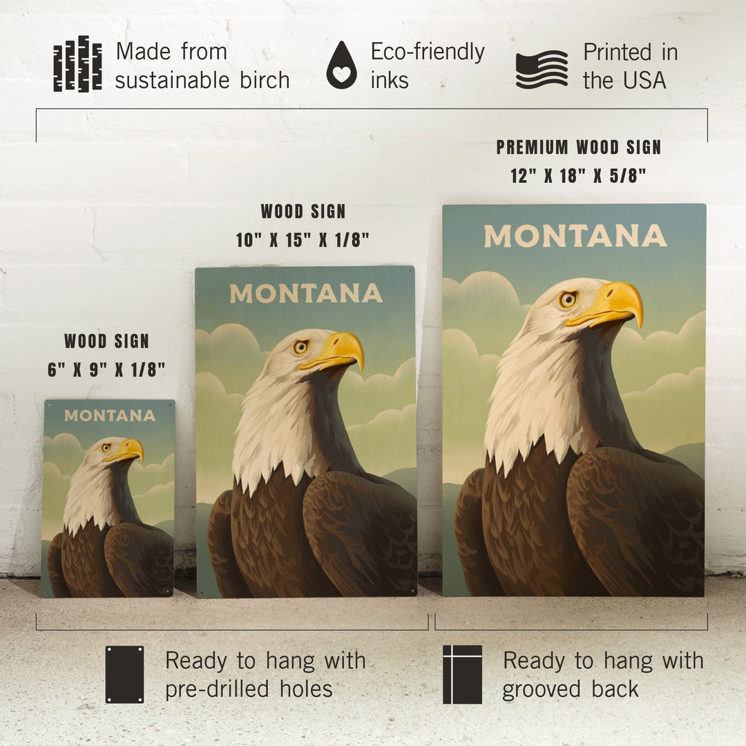 Montana, Lithograph Wildlife Series, Bald Eagle, Wood Signs and Postcards Wood Lantern Press 