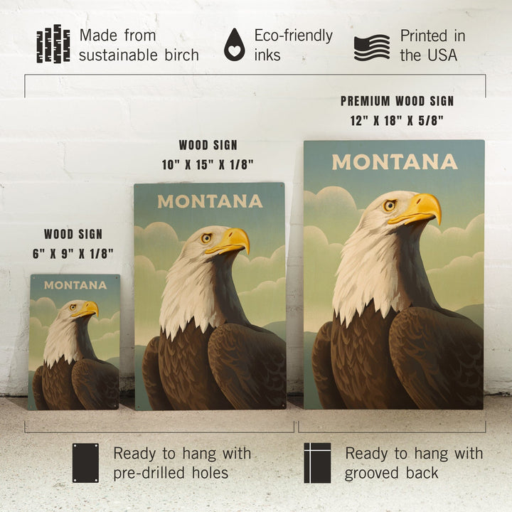 Montana, Lithograph Wildlife Series, Bald Eagle, Wood Signs and Postcards Wood Lantern Press 