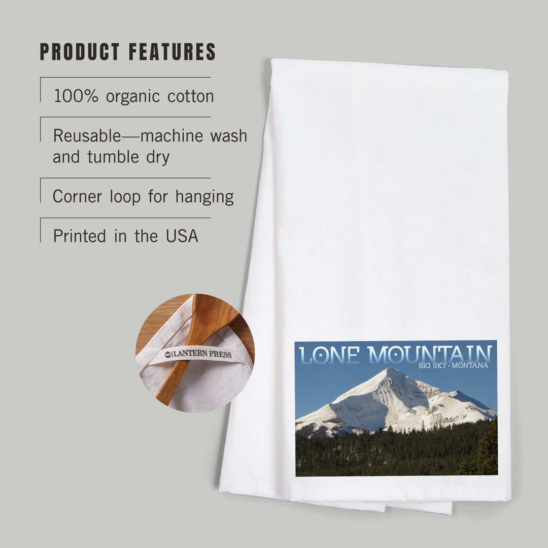 Montana, Lone Mountain, Organic Cotton Kitchen Tea Towels Kitchen Lantern Press 