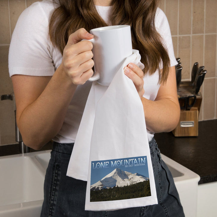 Montana, Lone Mountain, Organic Cotton Kitchen Tea Towels Kitchen Lantern Press 