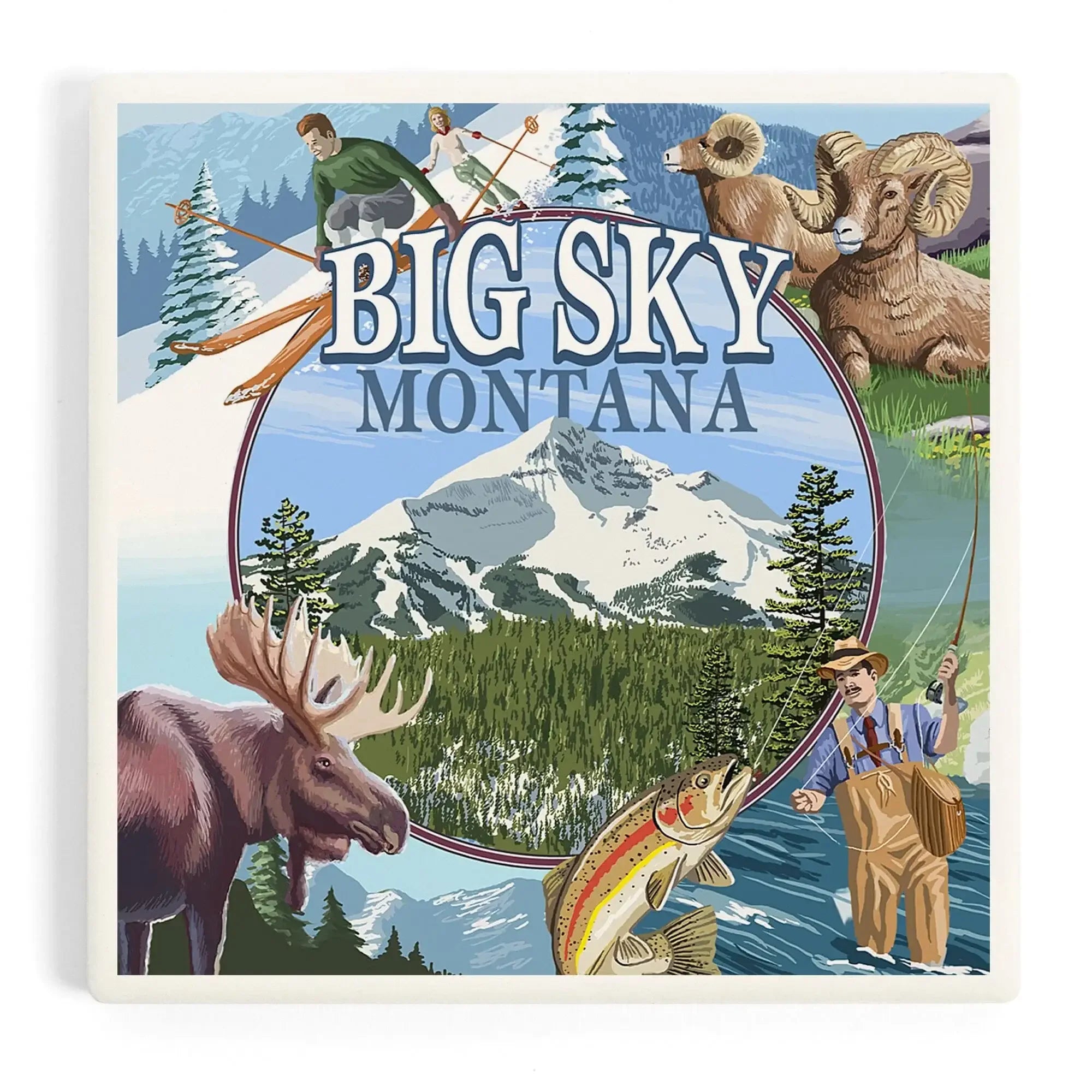 Montana, Montage Scenes ceramic coaster set – Lantern Press