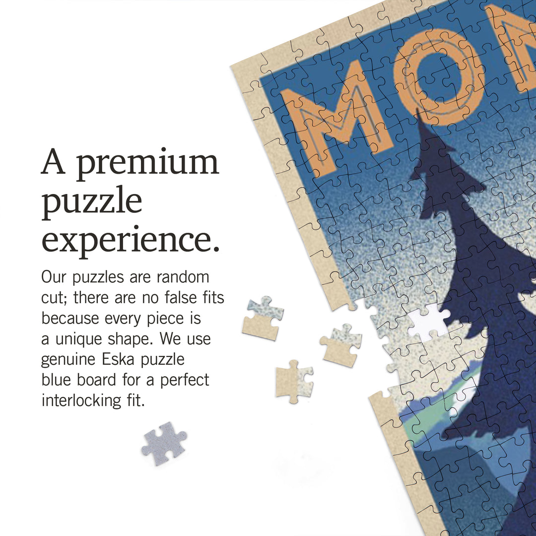 Montana, Mountain and Moose, Lithograph, Jigsaw Puzzle Puzzle Lantern Press 