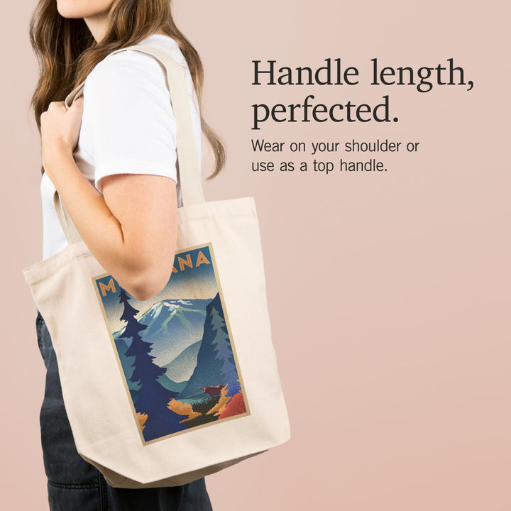 Montana, Mountain and Moose, Lithograph, Tote Bag Totes Lantern Press 