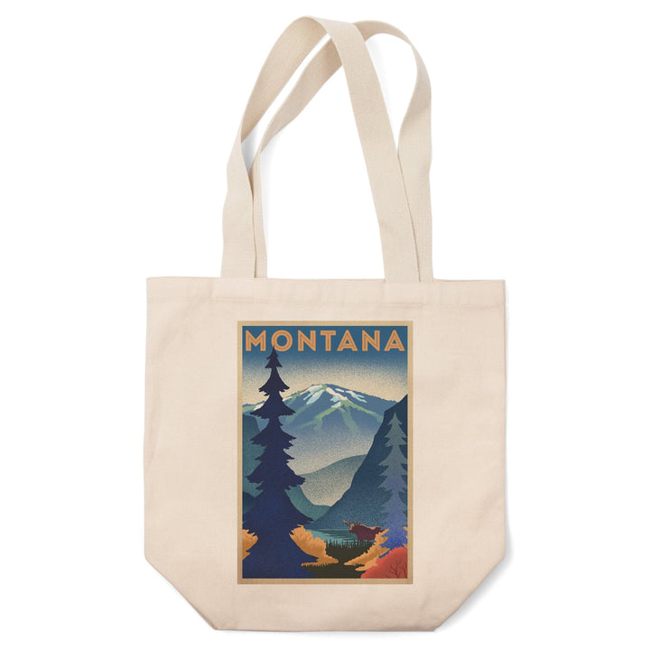 Montana, Mountain and Moose, Lithograph, Tote Bag Totes Lantern Press 
