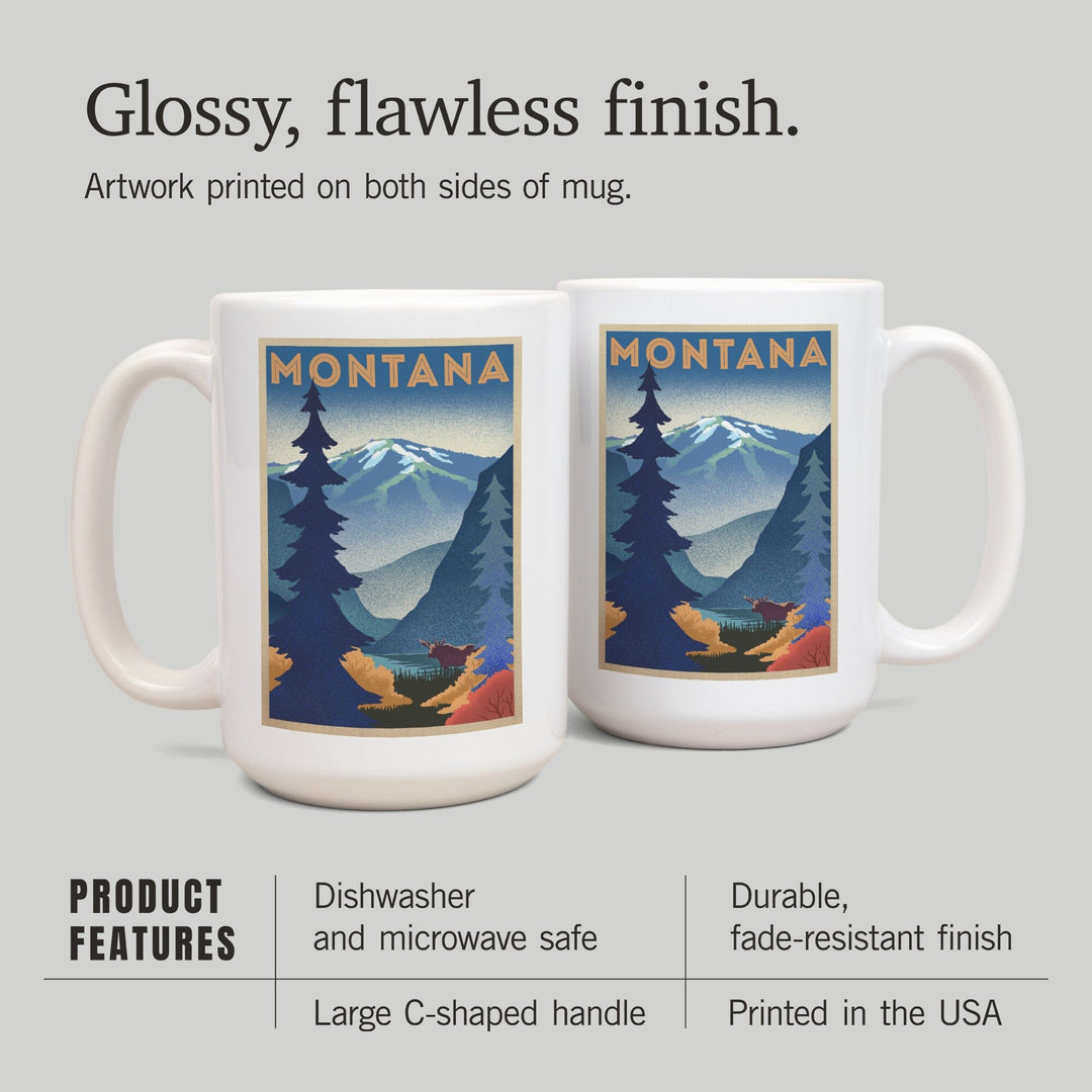 Montana, Mountain & Moose, Lithograph, Lantern Press Artwork, Ceramic Mug Mugs Lantern Press 