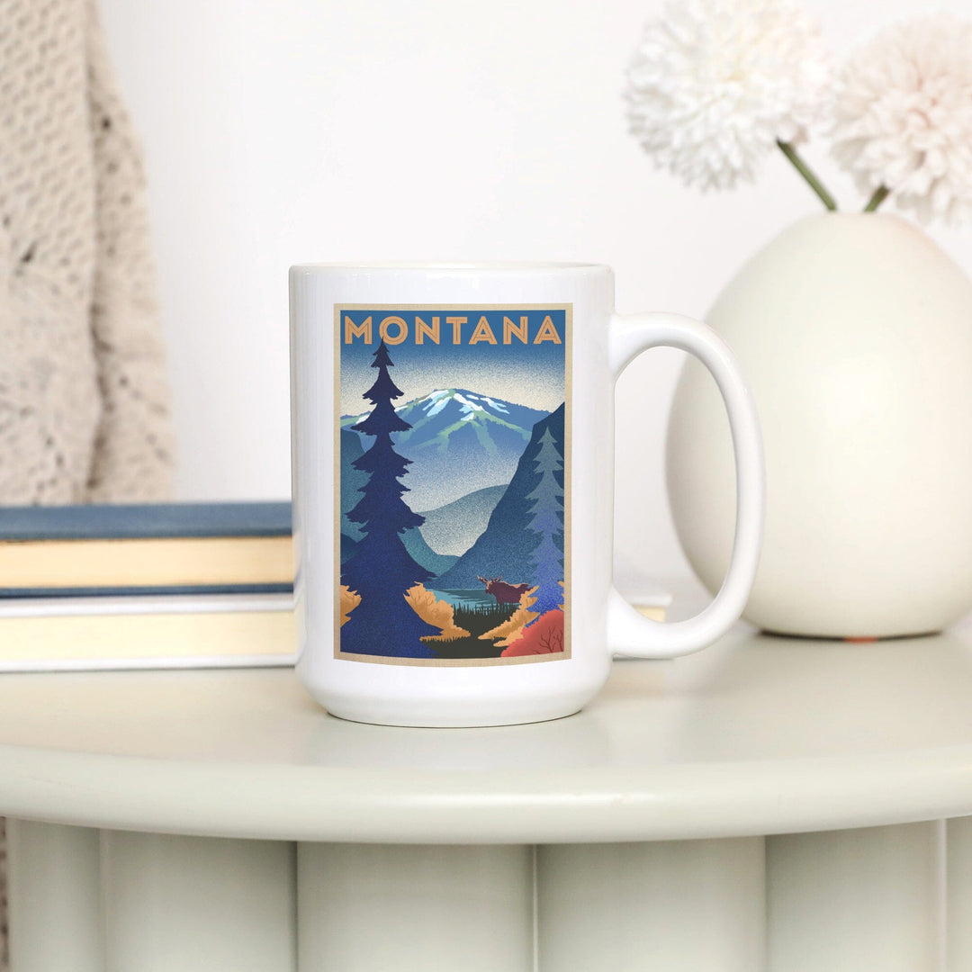 Montana, Mountain & Moose, Lithograph, Lantern Press Artwork, Ceramic Mug Mugs Lantern Press 