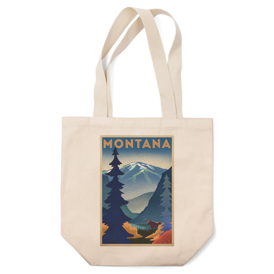 Montana, Mountain & Moose, Lithograph, Lantern Press Artwork, Tote Bag Totes Lantern Press 
