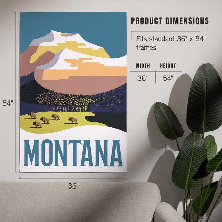Montana, Mountain Scene with Buffalo, Art & Giclee Prints Art Lantern Press 