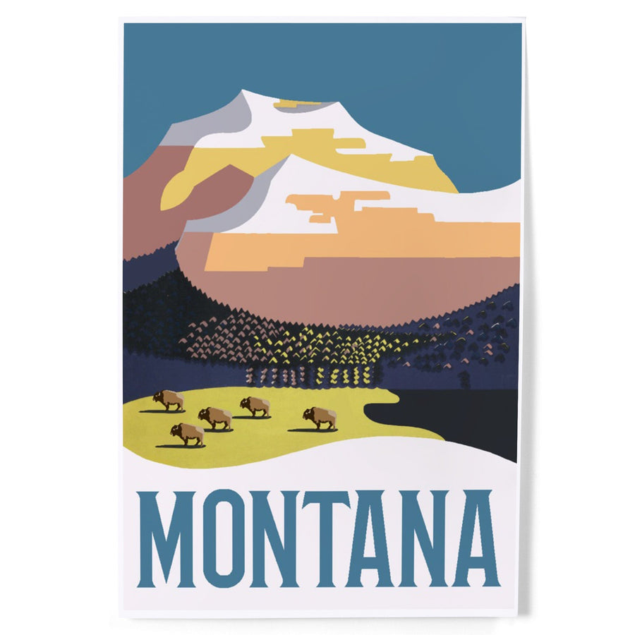 Montana, Mountain Scene with Buffalo, Art & Giclee Prints Art Lantern Press 