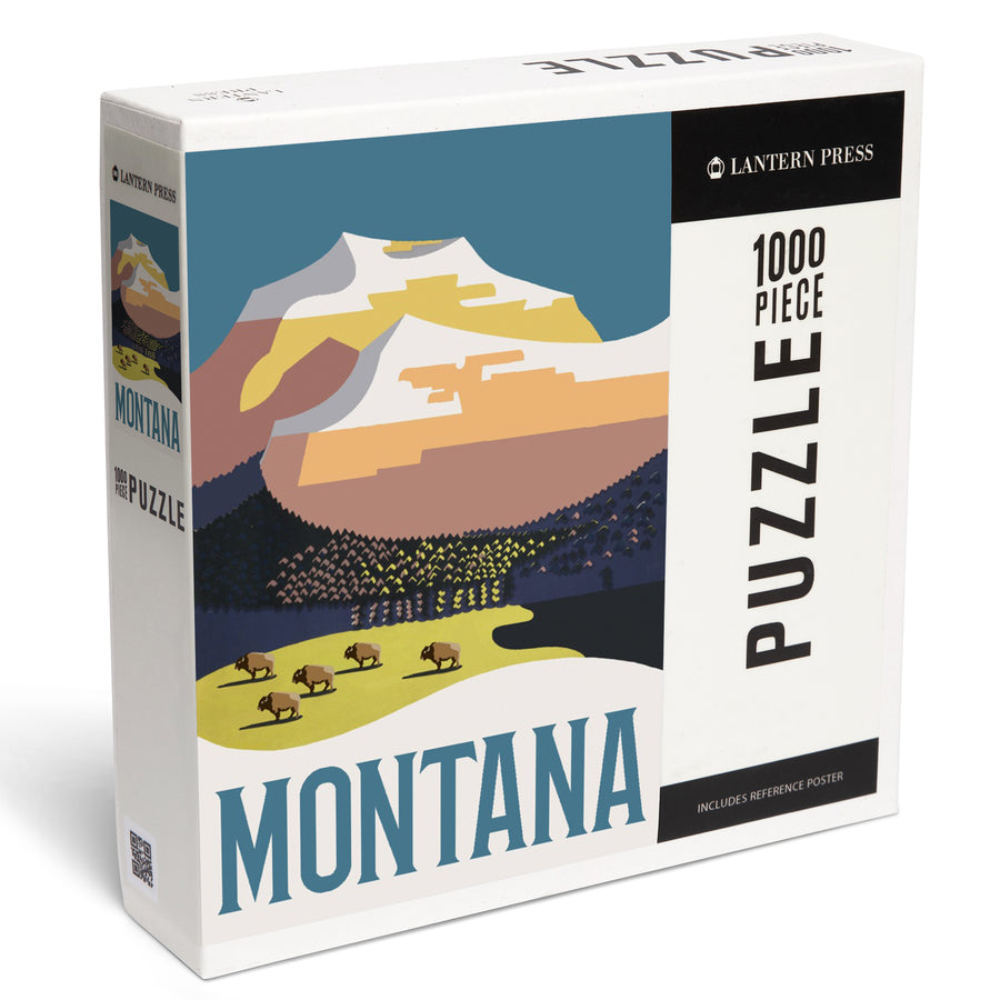 Montana, Mountain Scene with Buffalo, Jigsaw Puzzle Puzzle Lantern Press 