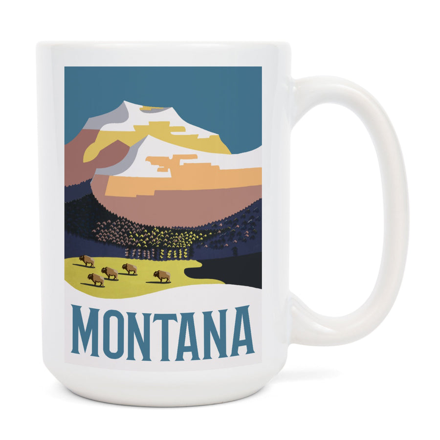 Montana, Mountain Scene with Buffalo, Lantern Press Artwork, Ceramic Mug Mugs Lantern Press 