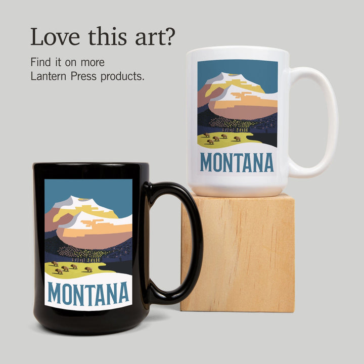 Montana, Mountain Scene with Buffalo, Lantern Press Artwork, Ceramic Mug Mugs Lantern Press 
