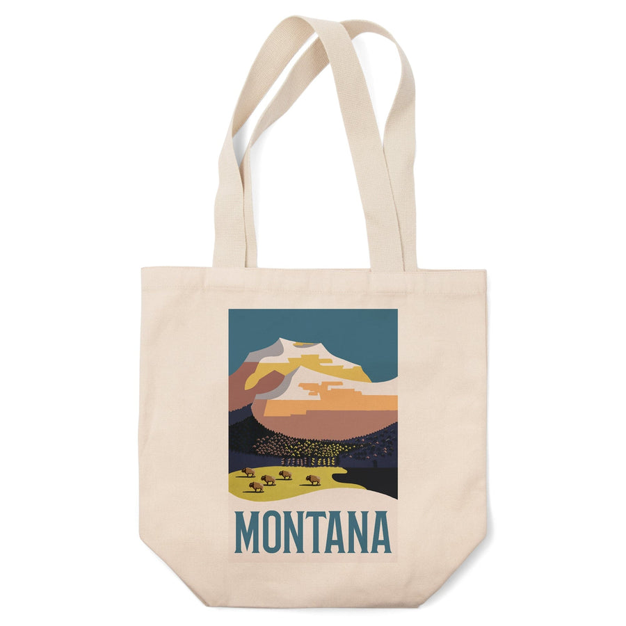 Montana, Mountain Scene with Buffalo, Lantern Press Artwork, Tote Bag Totes Lantern Press 