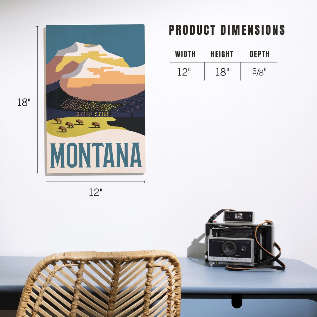 Montana, Mountain Scene with Buffalo, Lantern Press Artwork, Wood Signs and Postcards Wood Lantern Press 