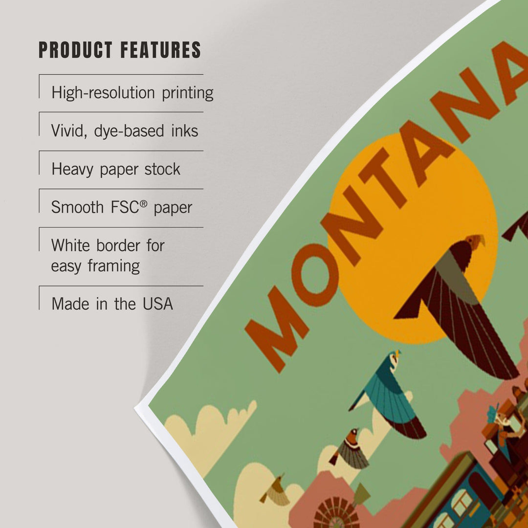 Montana, Old Town, Geometric Lantern Press Artwork, Art & Giclee Prints Art Lantern Press 