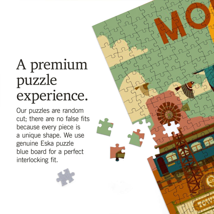 Montana, Old Town, Geometric Lantern Press Artwork, Jigsaw Puzzle Puzzle Lantern Press 