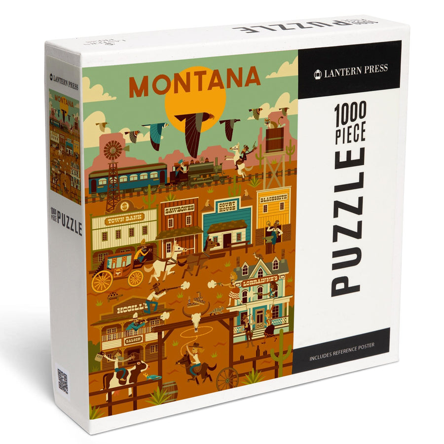 Montana, Old Town, Geometric Lantern Press Artwork, Jigsaw Puzzle Puzzle Lantern Press 