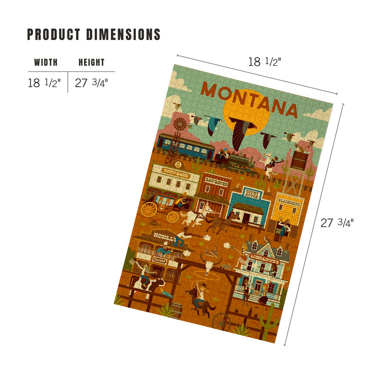 Montana, Old Town, Geometric Lantern Press Artwork, Jigsaw Puzzle Puzzle Lantern Press 