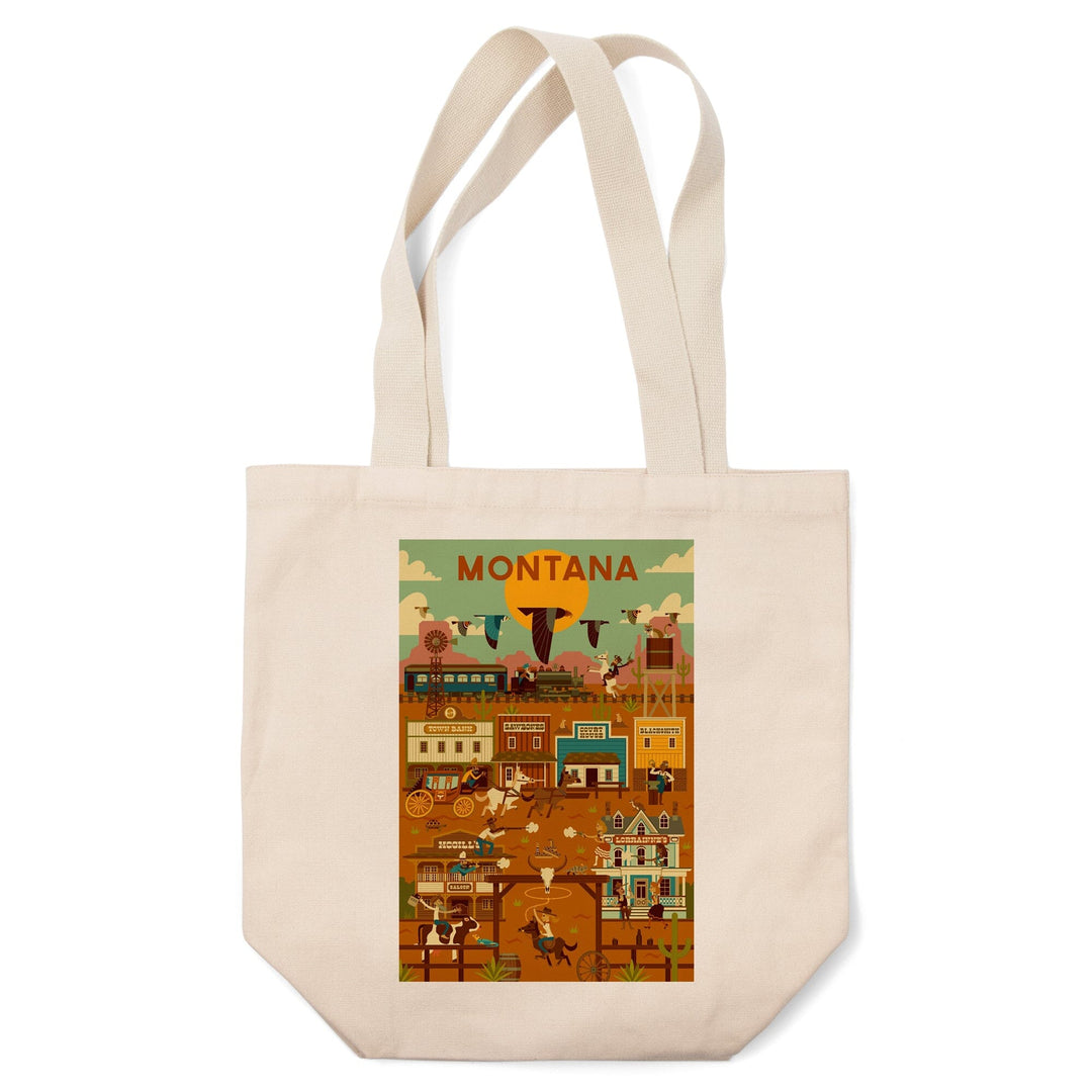 Montana, Old Town, Geometric Lantern Press Artwork, Tote Bag Totes Lantern Press 