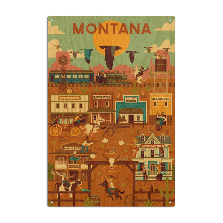 Montana, Old Town, Geometric Lantern Press Artwork, Wood Signs and Postcards Wood Lantern Press 10 x 15 Wood Sign 