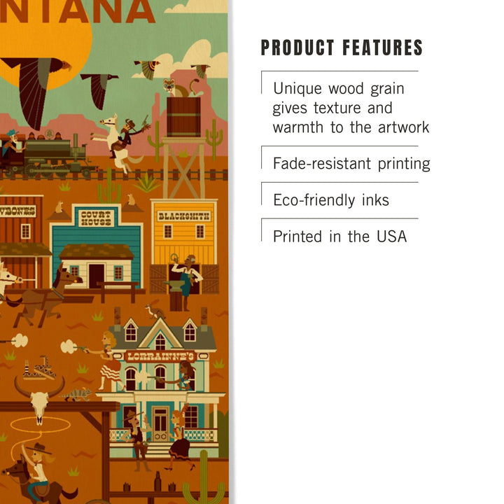 Montana, Old Town, Geometric Lantern Press Artwork, Wood Signs and Postcards Wood Lantern Press 