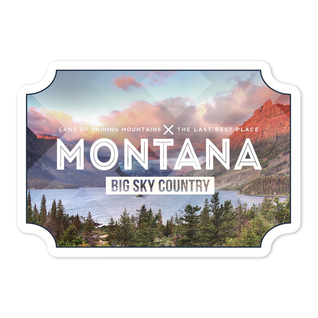 Montana, Rubber Stamp and Typography, Contour, Vinyl Sticker Sticker Lantern Press 