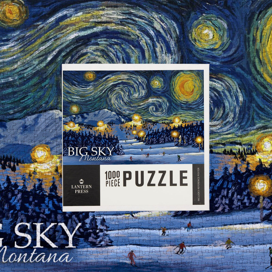 Montana, Ski Resort with Mountain, Starry Night, Jigsaw Puzzle Puzzle Lantern Press 