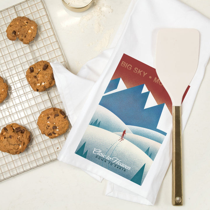 Montana, Skier In the Mountains, Litho, Organic Cotton Kitchen Tea Towels Kitchen Lantern Press 