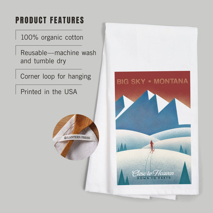 Montana, Skier In the Mountains, Litho, Organic Cotton Kitchen Tea Towels Kitchen Lantern Press 