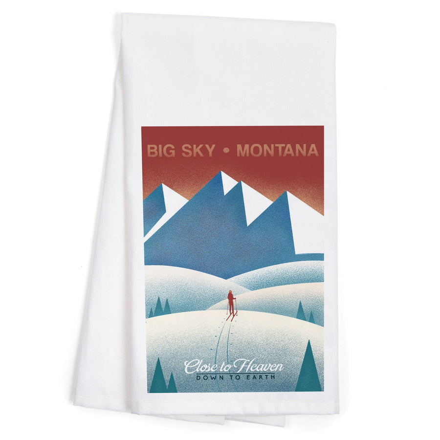 Montana, Skier In the Mountains, Litho, Organic Cotton Kitchen Tea Towels Kitchen Lantern Press 