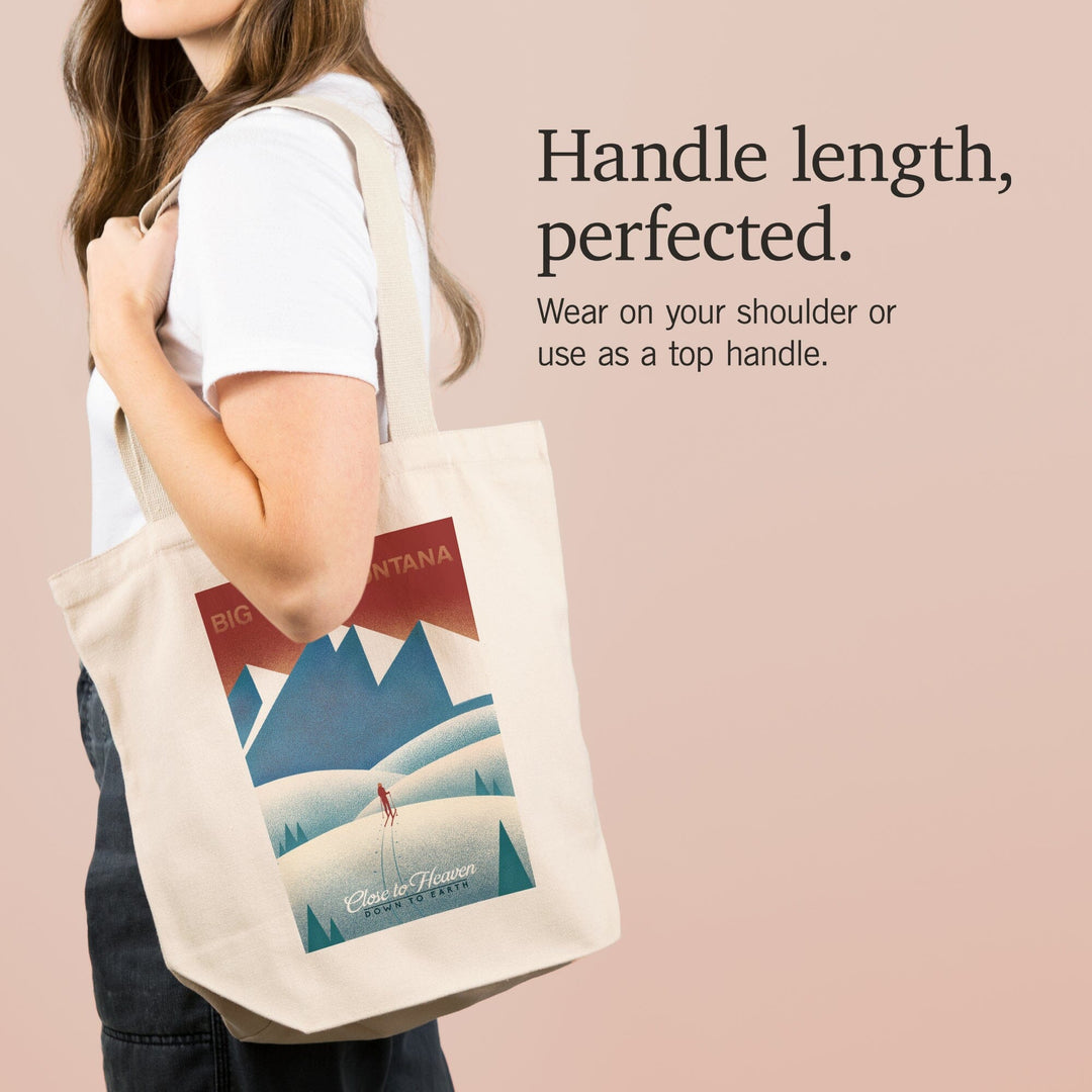 Montana, Skier In the Mountains, Litho, Tote Bag Totes Lantern Press 