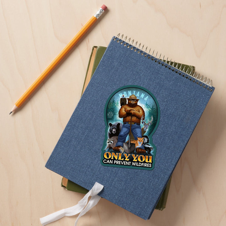 Montana, Smokey Bear and Friends, Only You Can Prevent Wildfires, Contour, Vinyl Sticker Sticker Lantern Press 