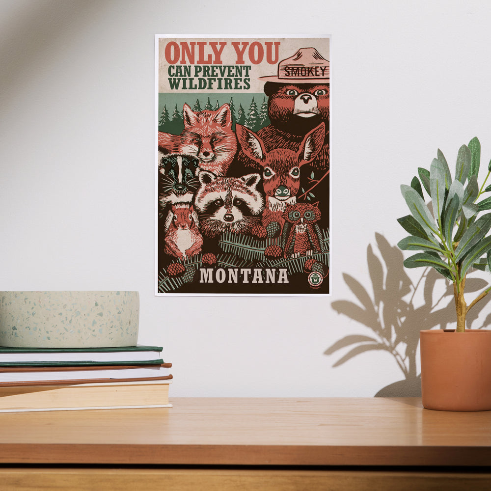 Montana, Smokey Bear and Woodland Creatures, Officially Licensed, Art & Giclee Prints Art Lantern Press 