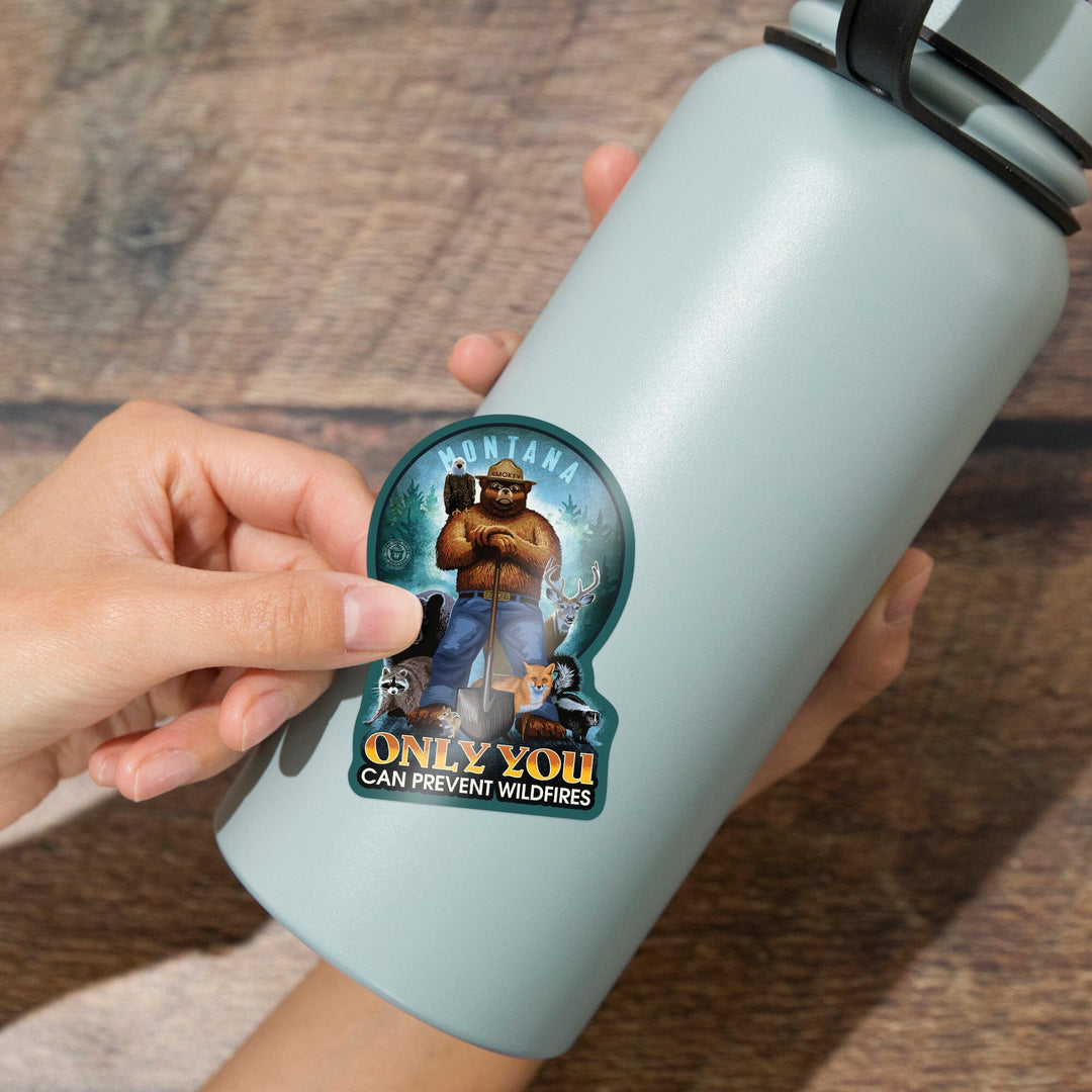 Montana, Smokey Bear, Only You Can Prevent Wildfires, Contour, Vinyl Sticker Sticker Lantern Press 