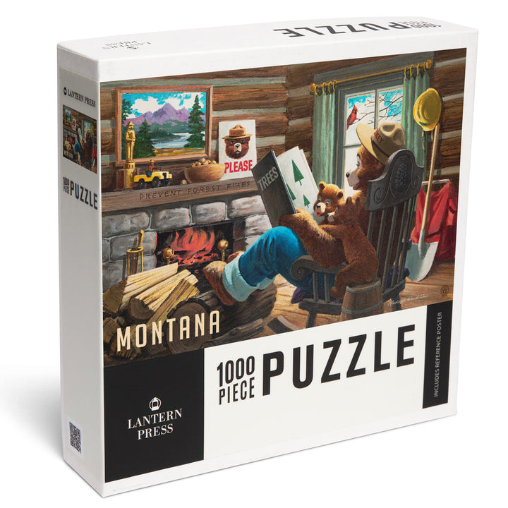 Montana, Smokey Bear, Reading Book to Cubs, Vintage, Jigsaw Puzzle Puzzle Lantern Press 