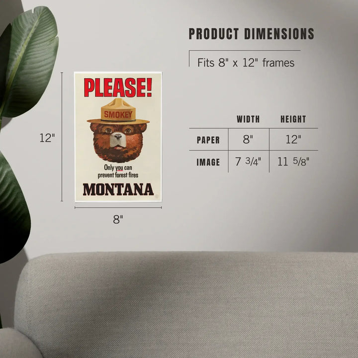 Montana, Smokey Bear Vintage Poster, Only You Can Prevent Forest Fires, Officially Licensed, Art & Giclee Prints Art Lantern Press 