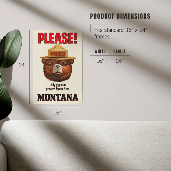 Montana, Smokey Bear Vintage Poster, Only You Can Prevent Forest Fires, Officially Licensed, Art & Giclee Prints Art Lantern Press 