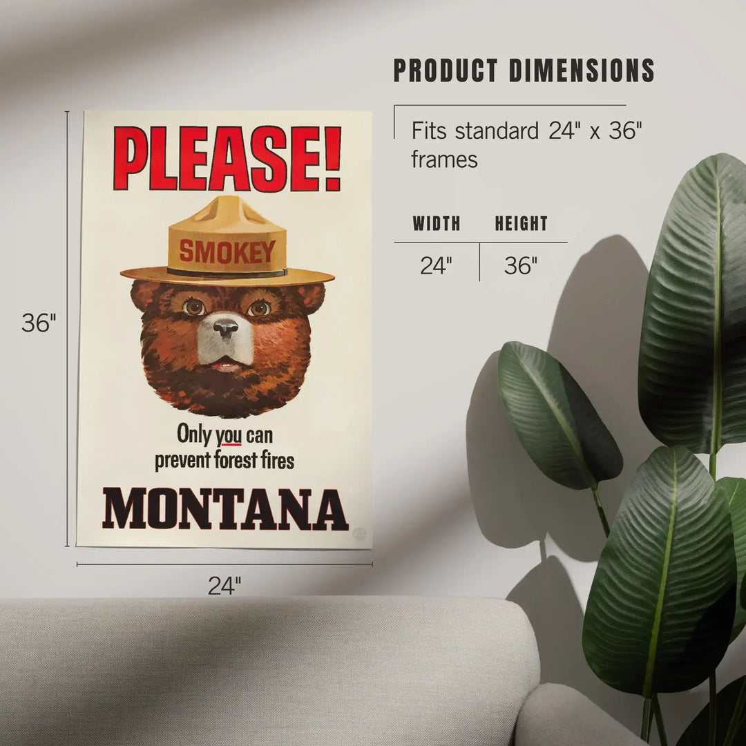 Montana, Smokey Bear Vintage Poster, Only You Can Prevent Forest Fires, Officially Licensed, Art & Giclee Prints Art Lantern Press 