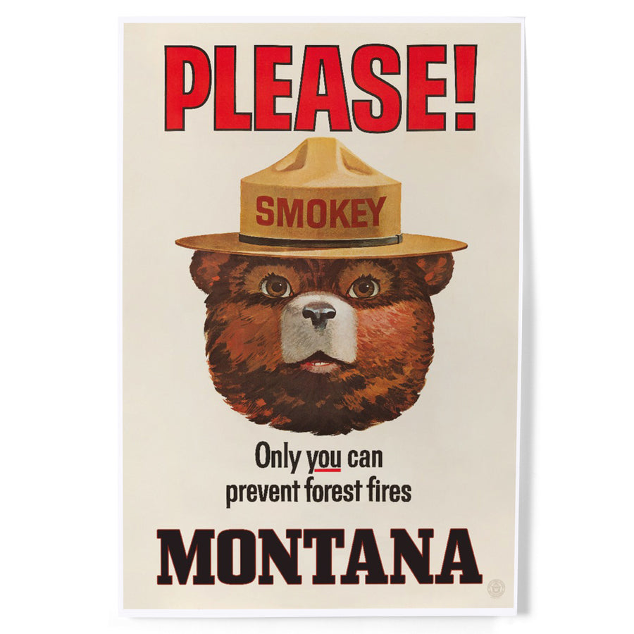 Montana, Smokey Bear Vintage Poster, Only You Can Prevent Forest Fires, Officially Licensed, Art & Giclee Prints Art Lantern Press 