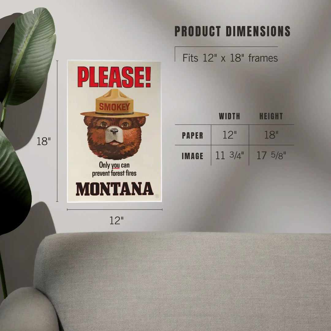 Montana, Smokey Bear Vintage Poster, Only You Can Prevent Forest Fires, Officially Licensed, Art & Giclee Prints Art Lantern Press 