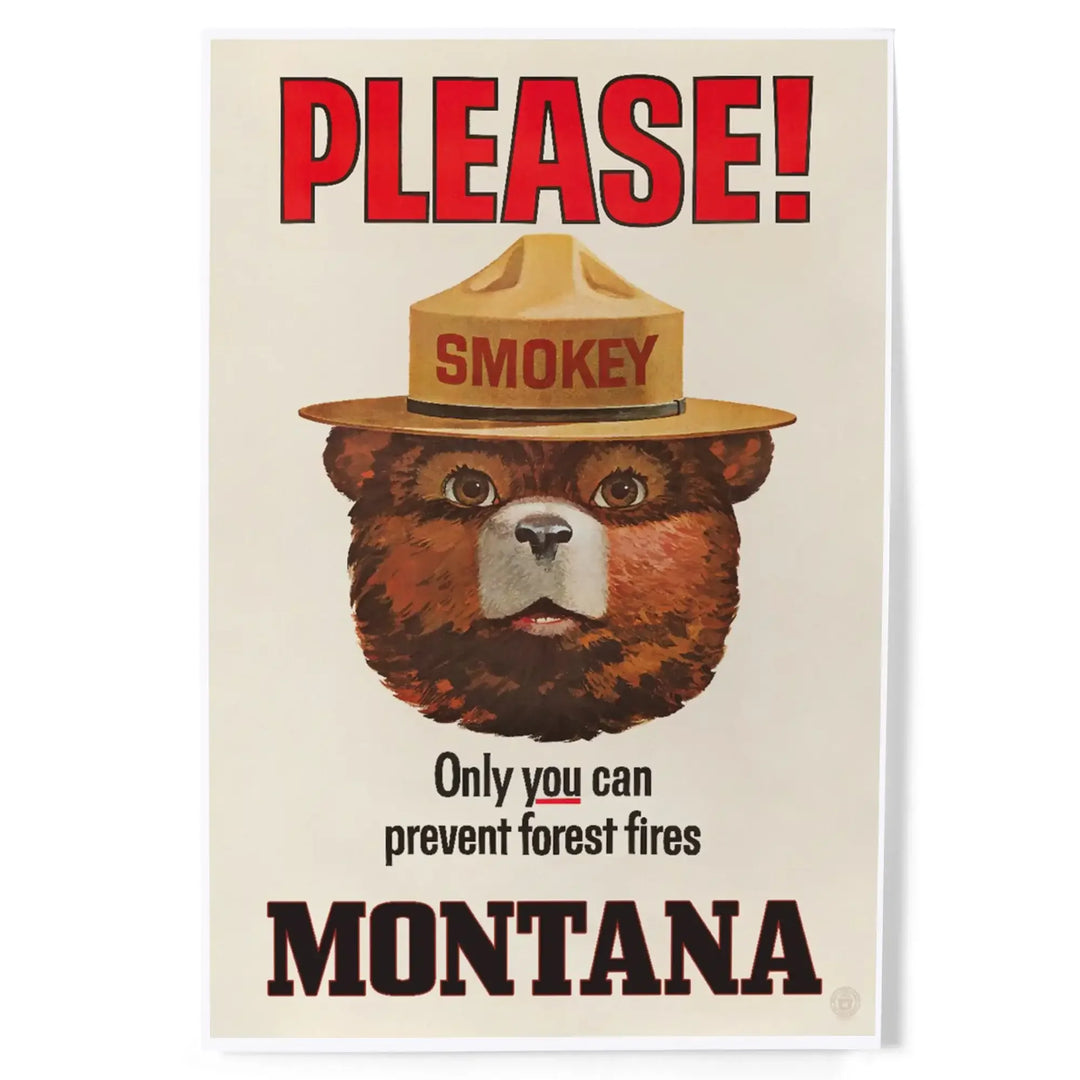 Montana, Smokey Bear Vintage Poster, Only You Can Prevent Forest Fires, Officially Licensed, Art & Giclee Prints Art Lantern Press 8 x 12 Art Print 