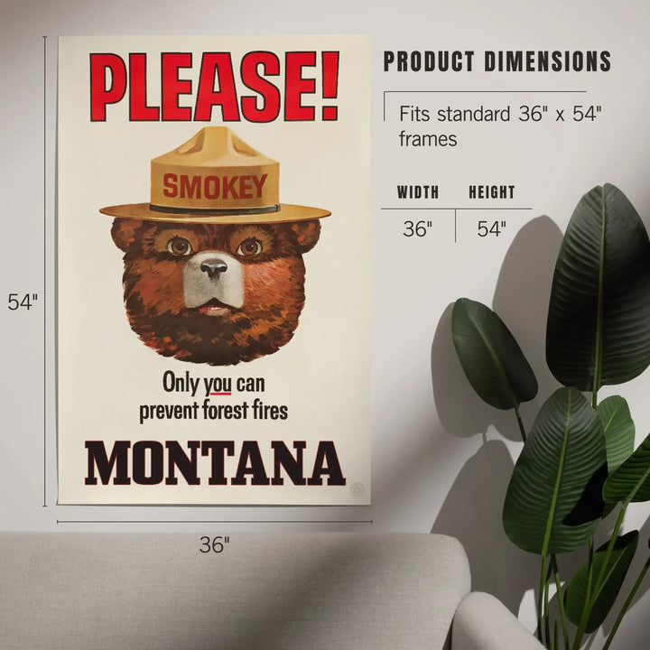 Montana, Smokey Bear Vintage Poster, Only You Can Prevent Forest Fires, Officially Licensed, Art & Giclee Prints Art Lantern Press 