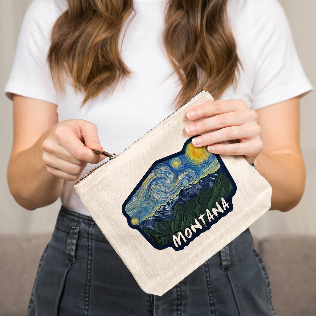 Montana, Starry Night, Contour, Lantern Press Artwork, Accessory Go Bag Totes Lantern Press 