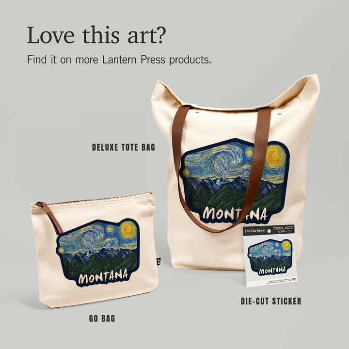 Montana, Starry Night, Contour, Lantern Press Artwork, Accessory Go Bag Totes Lantern Press 