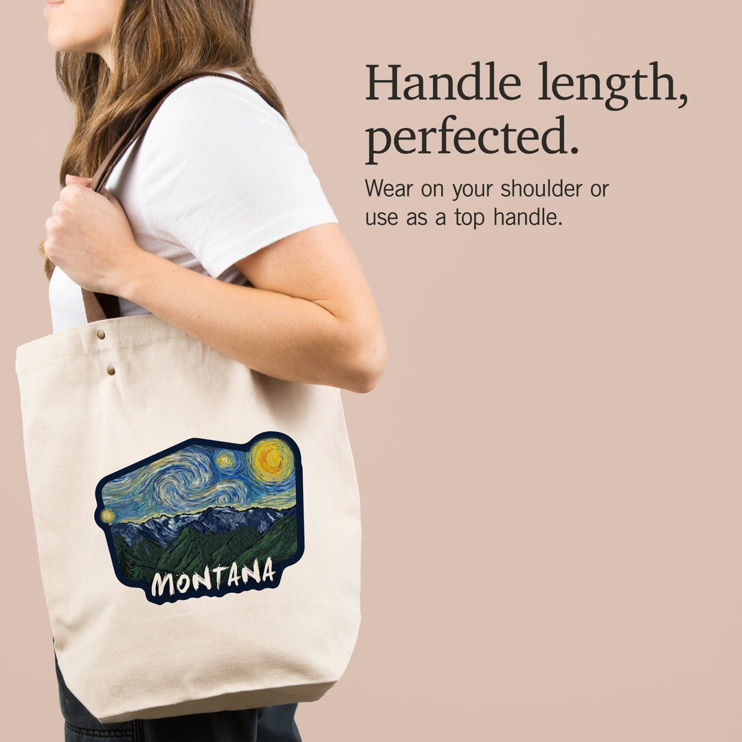 Montana, Starry Night, Contour, Lantern Press Artwork, Accessory Go Bag Totes Lantern Press 