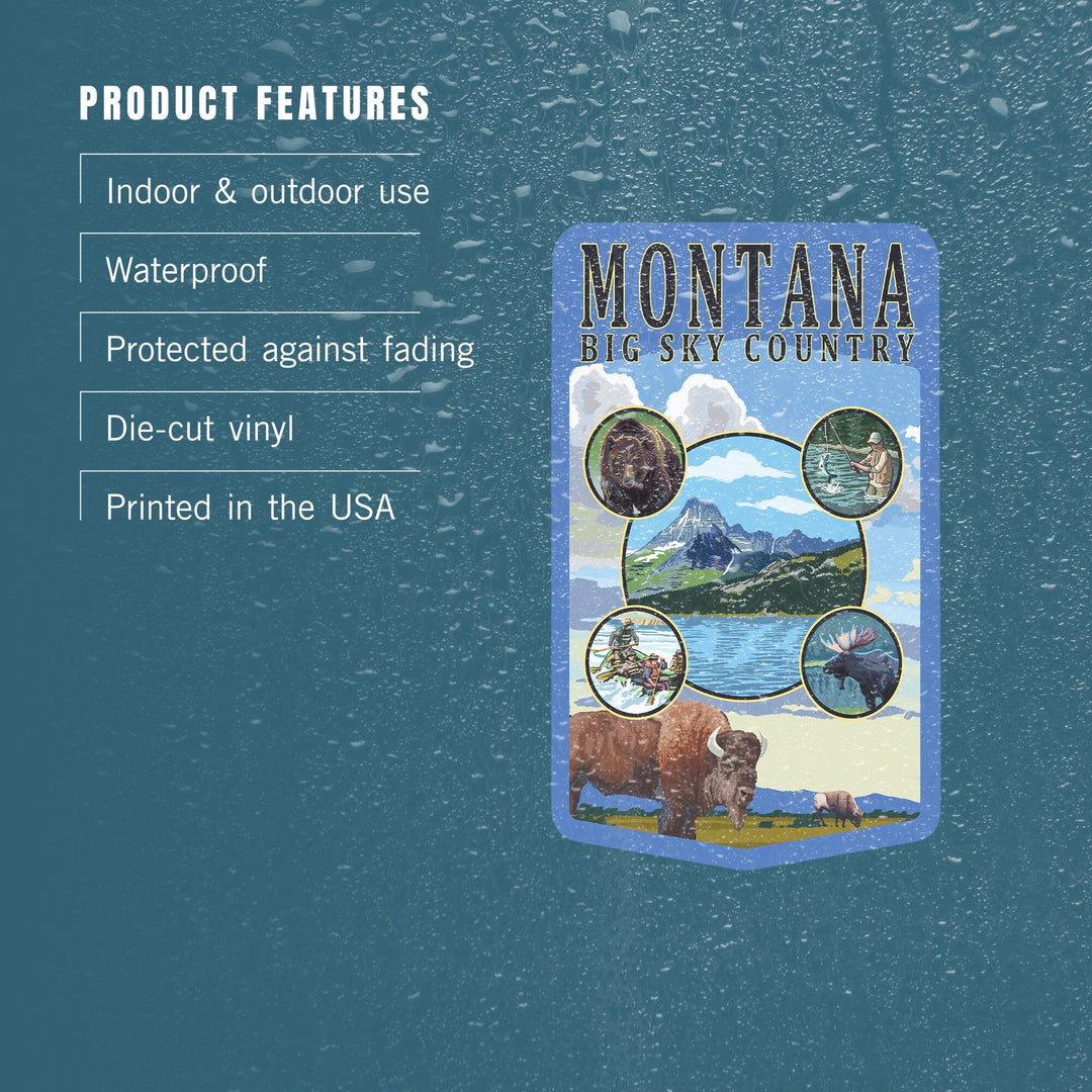 Montana State Scenes, Contour, Vinyl Sticker Sticker Lantern Press 