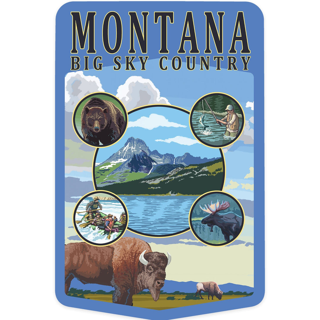 Montana State Scenes, Contour, Vinyl Sticker Sticker Lantern Press 