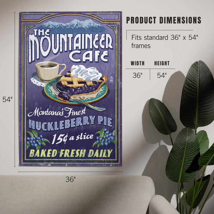 Montana, The Mountaineer Cafe, Huckleberry Pie Vintage Sign, Art & Giclee Prints Art Lantern Press 