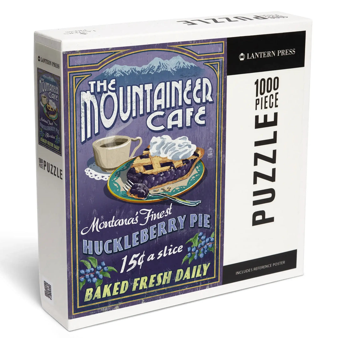 Montana, The Mountaineer Cafe, Huckleberry Pie Vintage Sign, Jigsaw Puzzle Puzzle Lantern Press 
